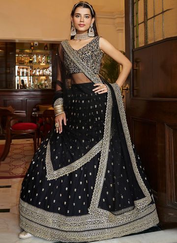 Zari Sequence Work Black Net Lehenga Choli For Party